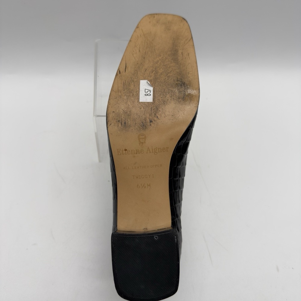 Etienne Aigner Vintage Twiggy I Black Patent Croc. Leather Block Heel Size 6.5M - Picture 9 of 13
